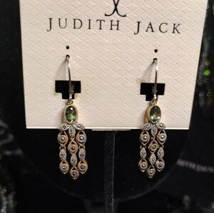 Judith Jack Sterling Marcasite & Green Stone Chandelier Earrings!